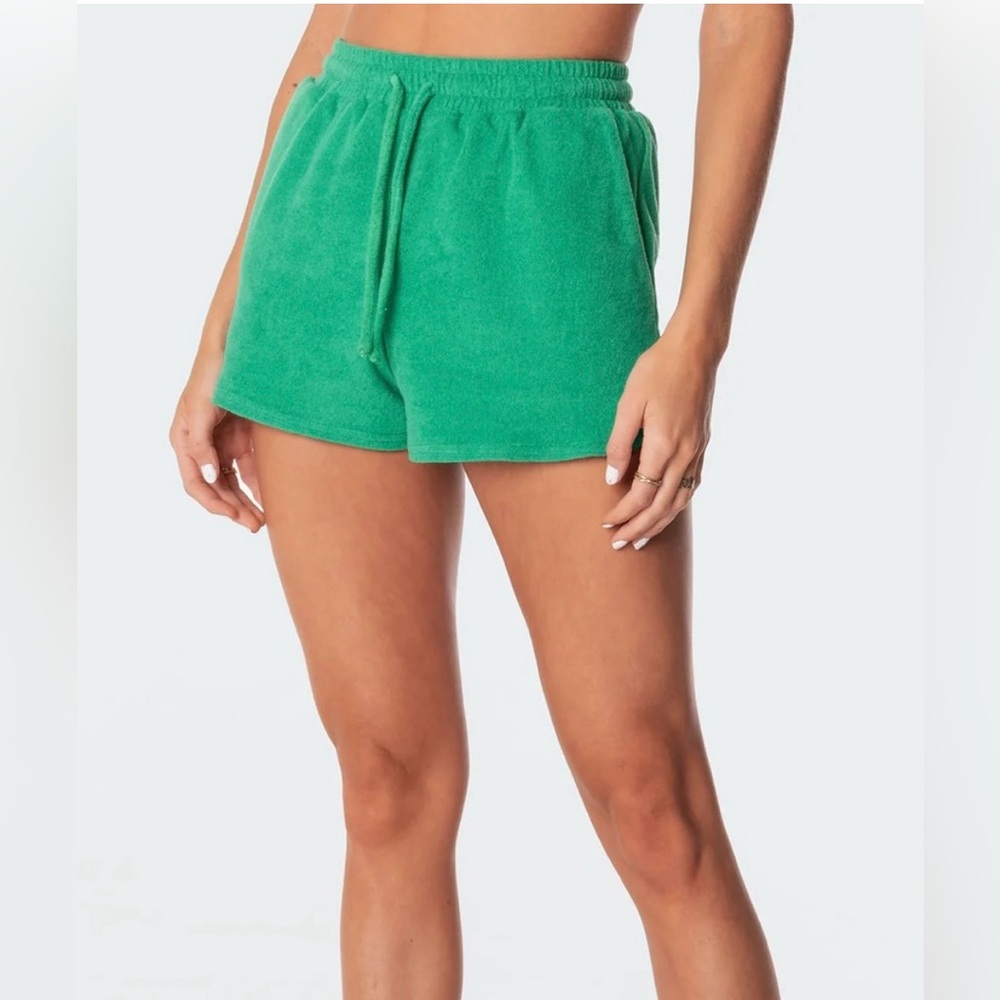 Edikted Bronti Green Terry Cloth Shorts size small
